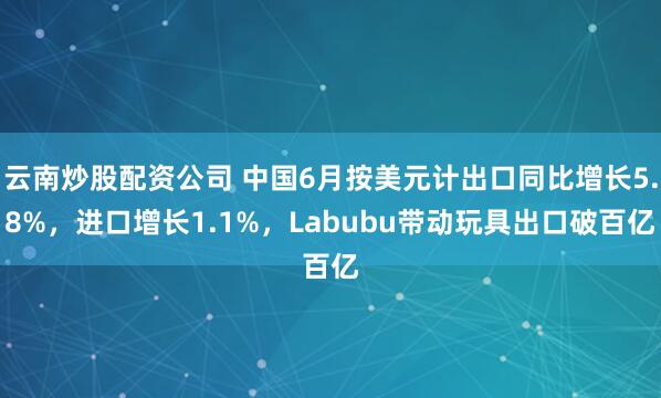 云南炒股配资公司 中国6月按美元计出口同比增长5.8%，进口增长1.1%，Labubu带动玩具出口破百亿